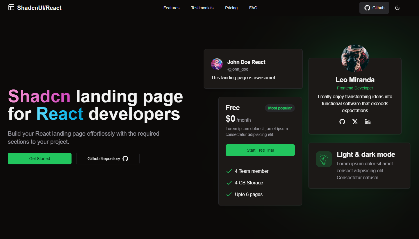 shadcn landing page template - A perfect shadcn/ui example